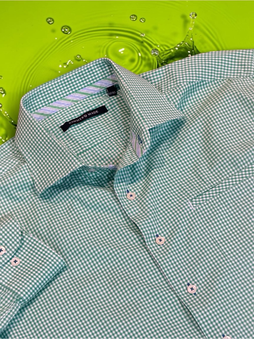Hammer Made Dress Shirt Long Sleeve Button Up Mens Size 16.5 Large Green